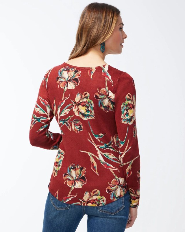 Spun Rayon Floral V-Neck Sweater - image 4